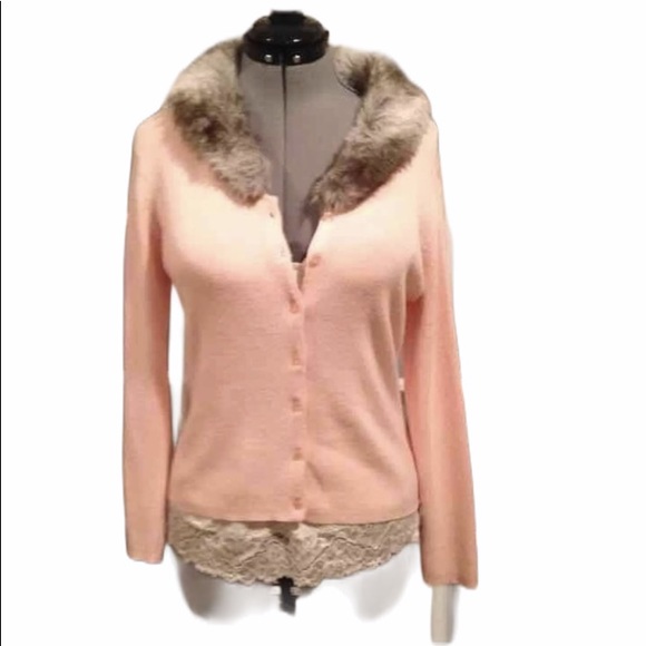 Bonnie and Bill peach sweater w/ faux fur collar size medium - Picture 1 of 5